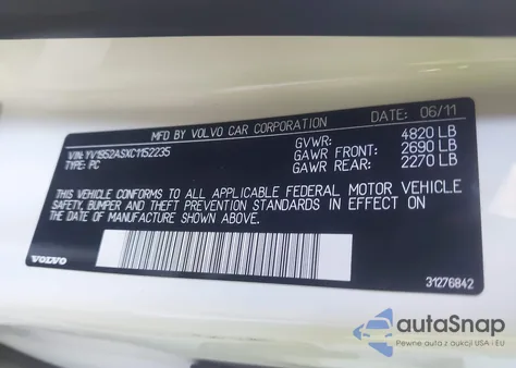 2012 Volvo S80 3.2 Premier Plus из США, поврежденный, VIN YV1952ASXC1152235